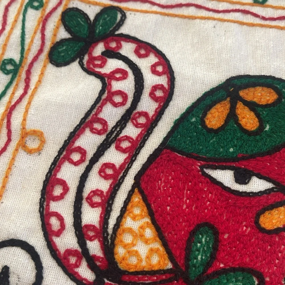 Colorful Elephant Embroidered Pillow Cover/ India made